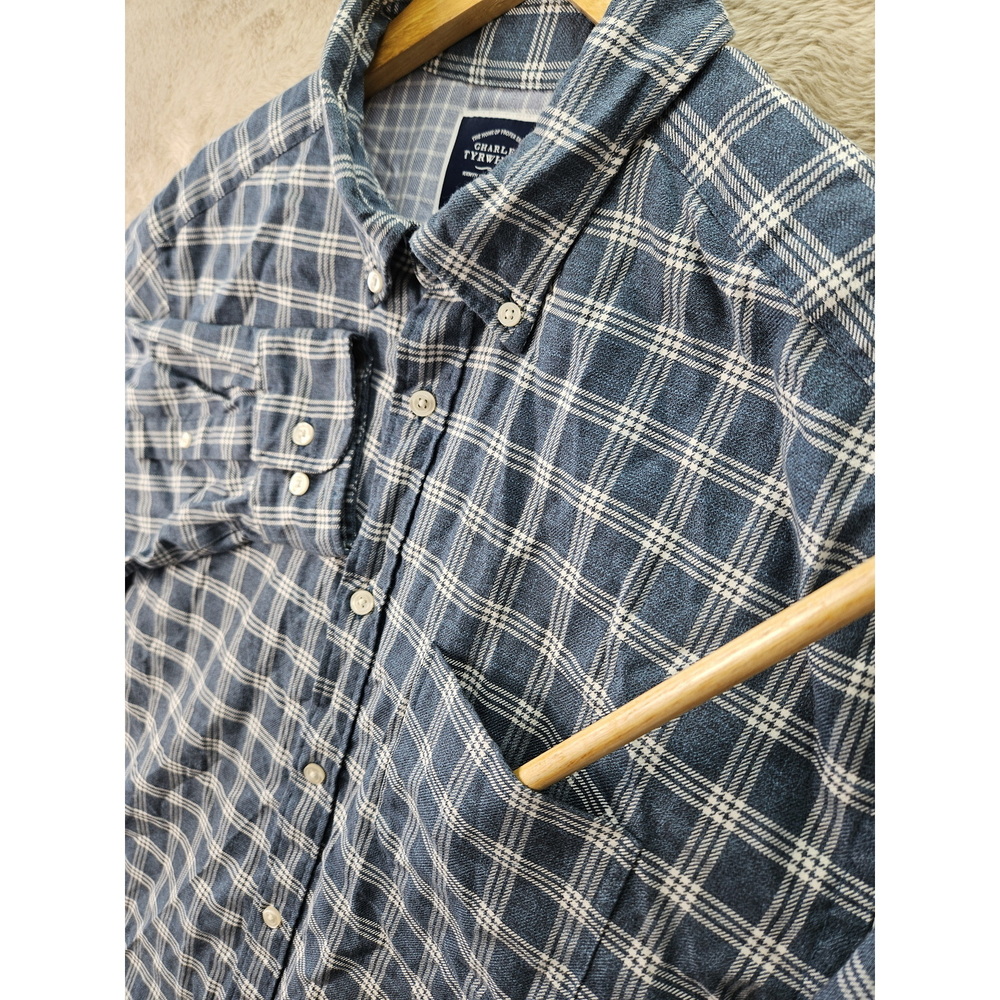 Charles Tyrwhitt Non-Iron Dress Shirt Size XL Blue White Classic Fit Long Sleeve - Picture 2 of 10